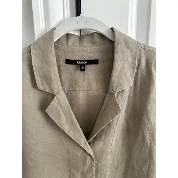 Quince 100% European Linen Short Sleeve Shirt Size: Small Color: Khaki - Picture 4 of 8